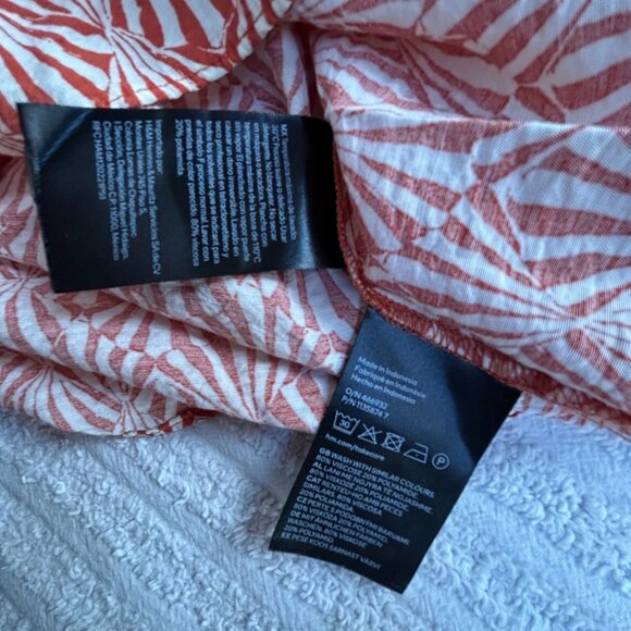 H&M Womens Orange White Deep V-Neck Tunic A-Line Dress XL Balloon Sleeves Boho - Picture 4 of 8